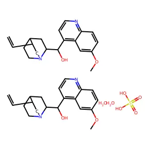 bis((S)-[(2R,5R)-5-ethenyl-1-azabicyclo[2.2.2]octan-2-yl]-(6-methoxyquinolin-4-yl)methanol)sulfuric aciddihydrate structure