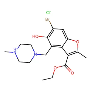 ethyl 6-bromo-5-hydroxy-2-methyl-4-[(4-methylpiperazin-4-ium-1-yl)methyl]-1-benzofuran-3-carboxylate chloride structure