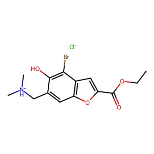 (4-bromo-2-ethoxycarbonyl-5-hydroxy-1-benzofuran-6-yl)methyl-dimethylazanium chloride structure
