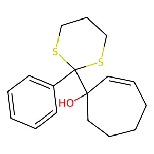 1-(2-phenyl-1,3-dithian-2-yl)cyclohept-2-en-1-ol structure