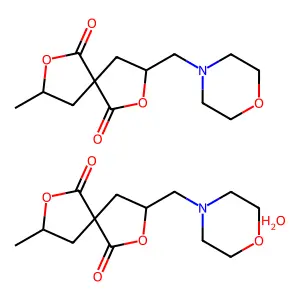 bis(8-methyl-3-(morpholin-4-ylmethyl)-2,7-dioxaspiro[4.4]nonane-1,6-dione)hydrate structure