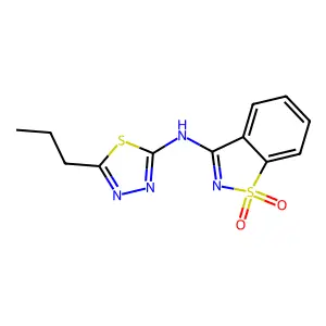 1,1-dioxo-N-(5-propyl-1,3,4-thiadiazol-2-yl)-1,2-benzothiazol-3-amine structure