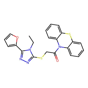 10-(((4-ethyl-5-(2-furyl)-4H-1,2,4-triazol-3-yl)thio)acetyl)-10H-phenothiazine structure