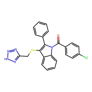 (4-chlorophenyl)-[2-phenyl-3-(2H-tetrazol-5-ylmethylsulfanyl)indol-1-yl]methanone structure