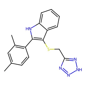 2-(2,4-dimethylphenyl)-3-(2H-tetrazol-5-ylmethylsulfanyl)-1H-indole structure