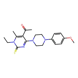 1-[1-ethyl-4-[4-(4-methoxyphenyl)piperazin-1-yl]-6-methyl-2-sulfanylidenepyrimidin-5-yl]ethanone structure