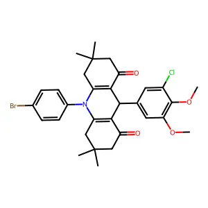 10-(4-bromophenyl)-9-(3-chloro-4,5-dimethoxyphenyl)-3,3,6,6-tetramethyl-3,4,6,7,9,10-hexahydro-1,8(2H,5H)-acridinedione structure