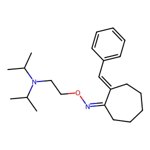 (1E,2Z)-2-benzylidenecycloheptanone O-2-(diisopropylamino)ethyl oxime structure