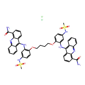 (4-carbamoylacridin-9-yl)-[2-[4-[2-[(4-carbamoylacridin-9-yl)azaniumyl]-4-(methanesulfonamido)phenoxy]butoxy]-5-(methanesulfonamido)phenyl]azanium dichloride structure