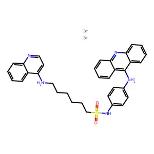 acridin-9-yl-[4-[6-(quinolin-4-ylazaniumyl)hexylsulfonylamino]phenyl]azanium dibromide structure