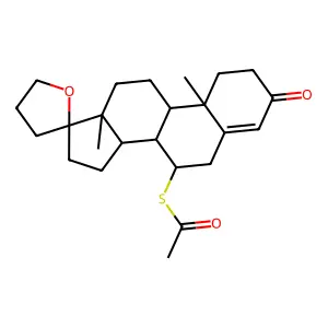 S-[(7R,8R,9S,10R,13S,14S,17R)-10,13-dimethyl-3-oxospiro[2,6,7,8,9,11,12,14,15,16-decahydro-1H-cyclopenta[a]phenanthrene-17,2'-oxolane]-7-yl] ethanethioate structure