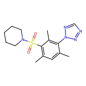 1-[2,4,6-trimethyl-3-(tetrazol-2-yl)phenyl]sulfonylpiperidine structure