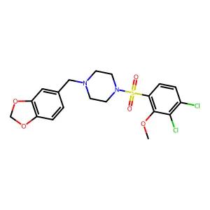 1-(1,3-benzodioxol-5-ylmethyl)-4-(3,4-dichloro-2-methoxyphenyl)sulfonylpiperazine structure