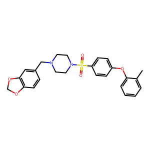 1-(1,3-benzodioxol-5-ylmethyl)-4-[4-(2-methylphenoxy)phenyl]sulfonylpiperazine structure