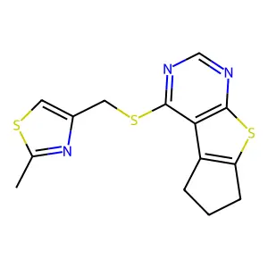 12-[(2-methyl-1,3-thiazol-4-yl)methylsulfanyl]-7-thia-9,11-diazatricyclo[6.4.0.02,6]dodeca-1(8),2(6),9,11-tetraene structure