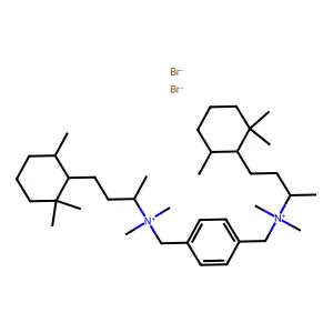 [4-[[dimethyl-[4-(2,2,6-trimethylcyclohexyl)butan-2-yl]azaniumyl]methyl]phenyl]methyl-dimethyl-[4-(2,2,6-trimethylcyclohexyl)butan-2-yl]azanium dibromide structure
