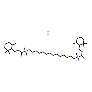 14-[dimethyl-[4-(2,2,6-trimethylcyclohexyl)butan-2-yl]azaniumyl]tetradecyl-dimethyl-[4-(2,2,6-trimethylcyclohexyl)butan-2-yl]azanium dibromide structure