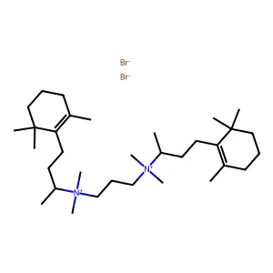 3-[dimethyl-[4-(2,6,6-trimethylcyclohexen-1-yl)butan-2-yl]azaniumyl]propyl-dimethyl-[4-(2,6,6-trimethylcyclohexen-1-yl)butan-2-yl]azanium dibromide structure