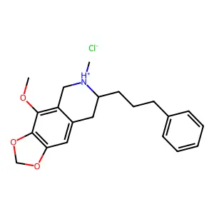 4-methoxy-6-methyl-7-(3-phenylpropyl)-5,6,7,8-tetrahydro-[1,3]dioxolo[4,5-g]isoquinolin-6-ium chloride structure
