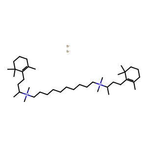 10-[dimethyl-[4-(2,6,6-trimethylcyclohexen-1-yl)butan-2-yl]azaniumyl]decyl-dimethyl-[4-(2,6,6-trimethylcyclohexen-1-yl)butan-2-yl]azanium dibromide structure