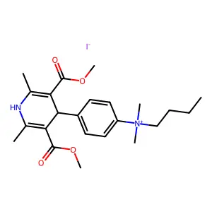 [4-[3,5-bis(methoxycarbonyl)-2,6-dimethyl-1,4-dihydropyridin-4-yl]phenyl]-butyl-dimethylazanium iodide structure
