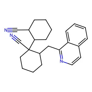 1-(2-cyanocyclohexyl)-2-(isoquinolin-1-ylmethyl)cyclohexane-1-carbonitrile structure