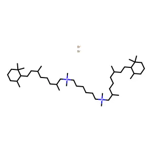 [2,6-dimethyl-8-(2,2,6-trimethylcyclohexyl)octyl]-[6-[[2,6-dimethyl-8-(2,2,6-trimethylcyclohexyl)octyl]-dimethylazaniumyl]hexyl]-dimethylazanium dibromide structure