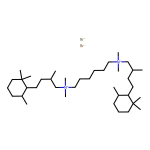 Ammonium, hexamethylenebis(2-methyl-4-(2,2,6-trimethylcyclohexyl)butyl)bis(dimethyl-, dibromide structure