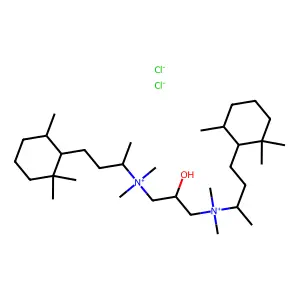 [3-[dimethyl-[4-(2,2,6-trimethylcyclohexyl)butan-2-yl]azaniumyl]-2-hydroxypropyl]-dimethyl-[4-(2,2,6-trimethylcyclohexyl)butan-2-yl]azanium dichloride structure