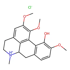 (6aS)-1,2,10-trimethoxy-6-methyl-5,6,6a,7-tetrahydro-4H-dibenzo[de,g]quinolin-6-ium-11-ol chloride structure