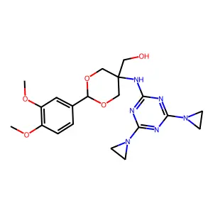 [5-[[4,6-bis(aziridin-1-yl)-1,3,5-triazin-2-yl]amino]-2-(3,4-dimethoxyphenyl)-1,3-dioxan-5-yl]methanol structure
