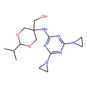 [5-[[4,6-bis(aziridin-1-yl)-1,3,5-triazin-2-yl]amino]-2-propan-2-yl-1,3-dioxan-5-yl]methanol structure
