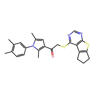 1-[1-(3,4-dimethylphenyl)-2,5-dimethylpyrrol-3-yl]-2-(7-thia-9,11-diazatricyclo[6.4.0.02,6]dodeca-1(8),2(6),9,11-tetraen-12-ylsulfanyl)ethanone structure