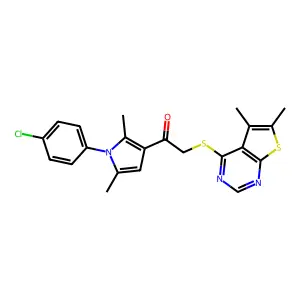 1-[1-(4-chlorophenyl)-2,5-dimethylpyrrol-3-yl]-2-(5,6-dimethylthieno[2,3-d]pyrimidin-4-yl)sulfanylethanone structure