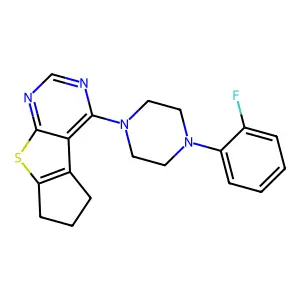 12-[4-(2-fluorophenyl)piperazin-1-yl]-7-thia-9,11-diazatricyclo[6.4.0.02,6]dodeca-1(12),2(6),8,10-tetraene structure