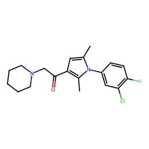 1-[1-(3-chloro-4-fluorophenyl)-2,5-dimethylpyrrol-3-yl]-2-piperidin-1-ylethanone structure