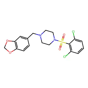 1-(1,3-benzodioxol-5-ylmethyl)-4-(2,6-dichlorophenyl)sulfonylpiperazine structure