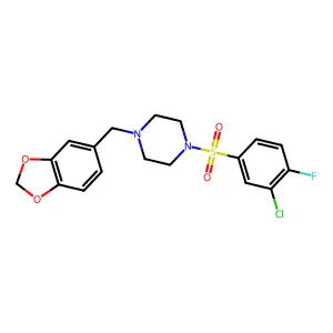 1-(1,3-benzodioxol-5-ylmethyl)-4-(3-chloro-4-fluorophenyl)sulfonylpiperazine structure