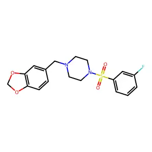 1-(1,3-benzodioxol-5-ylmethyl)-4-(3-fluorophenyl)sulfonylpiperazine structure