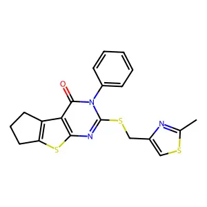10-[(2-methyl-1,3-thiazol-4-yl)methylsulfanyl]-11-phenyl-7-thia-9,11-diazatricyclo[6.4.0.02,6]dodeca-1(8),2(6),9-trien-12-one structure