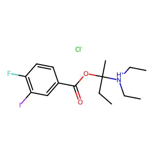 diethyl-[2-(4-fluoro-3-iodobenzoyl)oxybutan-2-yl]azanium chloride structure