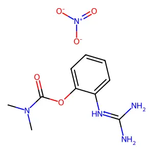 Dimethylcarbamic acid 2-guanidinophenyl ester nitrate structure