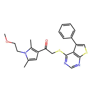 1-[1-(2-methoxyethyl)-2,5-dimethylpyrrol-3-yl]-2-(5-phenylthieno[2,3-d]pyrimidin-4-yl)sulfanylethanone structure