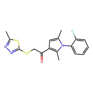 1-[1-(2-fluorophenyl)-2,5-dimethylpyrrol-3-yl]-2-[(5-methyl-1,3,4-thiadiazol-2-yl)sulfanyl]ethanone structure
