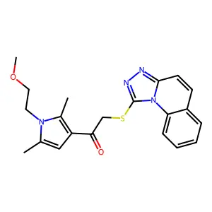 1-[1-(2-methoxyethyl)-2,5-dimethylpyrrol-3-yl]-2-([1,2,4]triazolo[4,3-a]quinolin-1-ylsulfanyl)ethanone structure
