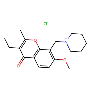 3-ethyl-7-methoxy-2-methyl-8-(piperidin-1-ium-1-ylmethyl)chromen-4-one chloride structure