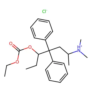 (5-ethoxycarbonyloxy-4,4-diphenylheptan-2-yl)-dimethylazanium chloride structure