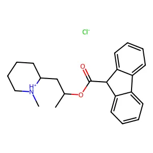 1-(1-methylpiperidin-1-ium-2-yl)propan-2-yl 9H-fluorene-9-carboxylate chloride structure