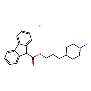 3-(1-methylpiperidin-1-ium-4-yl)propyl 9H-fluorene-9-carboxylate chloride structure