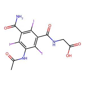 N-(3-Acetamido-5-carbamoyl-2,4,6-triiodobenzoyl)glycin structure